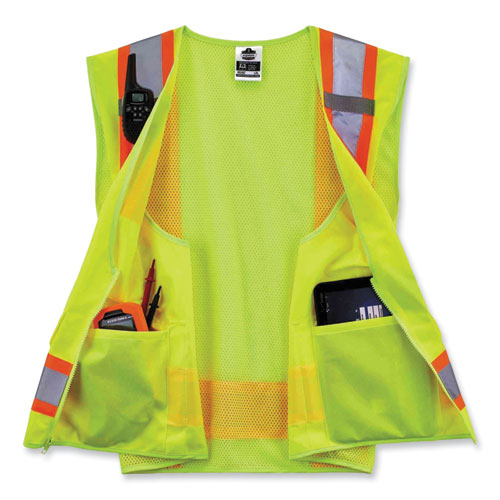 GloWear 8248Z Class 2 Two-Tone Surveyors Zipper Vest, Polyester, 2X-Large/3X-Large, Lime