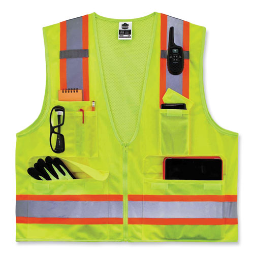 GloWear 8248Z Class 2 Two-Tone Surveyors Zipper Vest, Polyester, 2X-Large/3X-Large, Lime