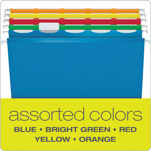 Ready-Tab Colored Reinforced Hanging Folders, Legal Size, 1/6-Cut Tabs, Assorted Colors, 25/Box