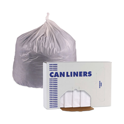 Linear Low Density Industrial Can Liners, 30 gal, 0.9 mil, 30" x 36", White, Flat Pack, 100/Carton