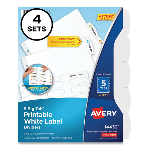 Avery&reg; Big Tab Printable Label Dividers, Easy Peel Labels, 5 Tabs