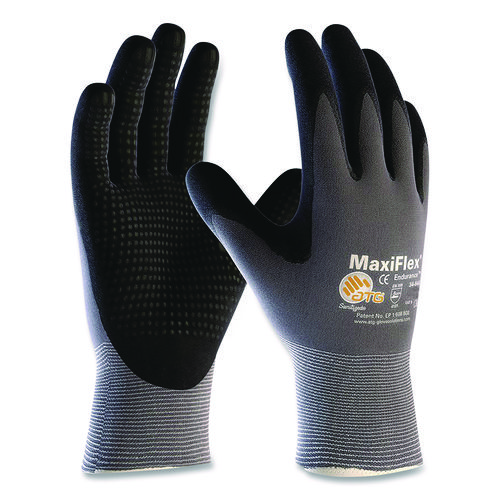 Ultimate Seamless Knit Nylon Gloves, Nitrile Coated MicroFoam Grip on Palm and Fingers, Medium, Gray, 12 Pairs