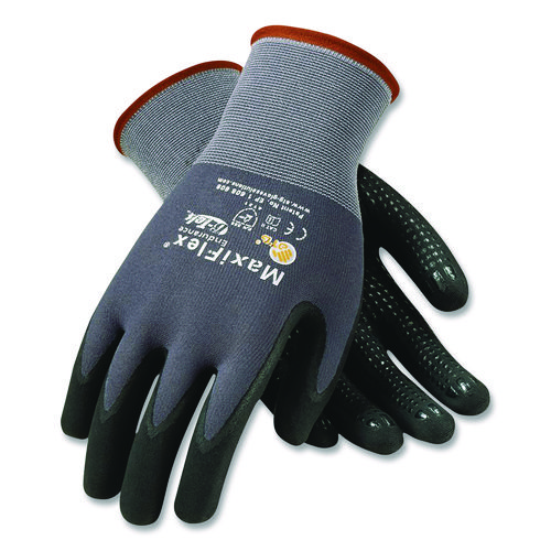 Ultimate Seamless Knit Nylon Gloves, Nitrile Coated MicroFoam Grip on Palm and Fingers, Medium, Gray, 12 Pairs