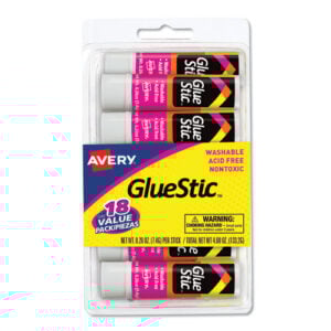 Permanent Glue Stic Value Pack, 0.26 oz, Applies White, Dries Clear, 18/Pack