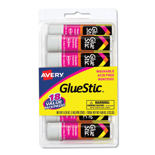 Permanent Glue Stic Value Pack, 0.26 oz, Applies White, Dries Clear, 18/Pack