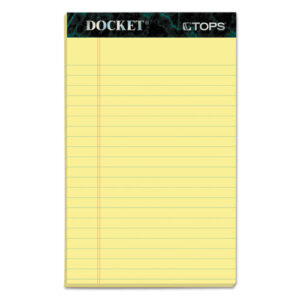 Docket Ruled Perforated Pads, Narrow Rule, 50 Canary-Yellow 5 x 8 Sheets, 12/Pack