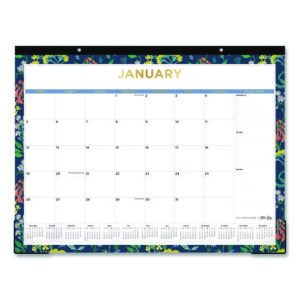 Meadow Blue Desk Pad Calendar, Floral Artwork, 22 x 17, White/Multicolor Sheet, Black Headband, 12-Month (Jan to Dec): 2025