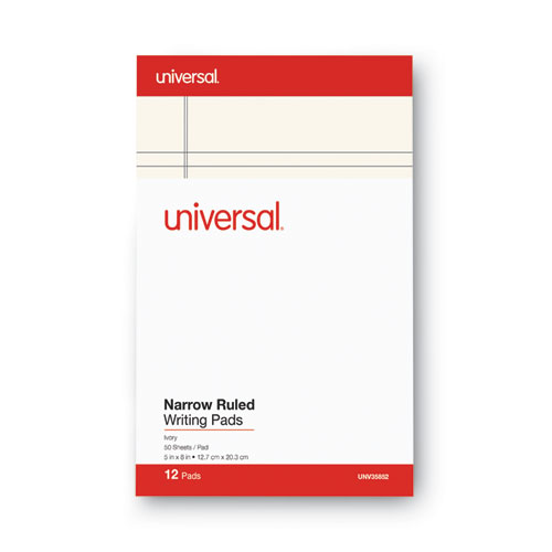 Colored Perforated Ruled Writing Pads, Narrow Rule, 50 Ivory 5 x 8 Sheets, Dozen