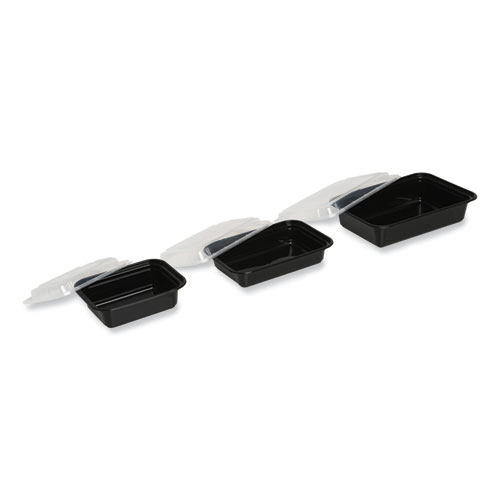 Microwavable Food Container with Lid, Rectangular, 16 oz, 7.48 x 5.03 x 2.04, Black/Clear, Plastic, 150/Carton