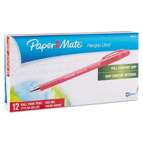 FlexGrip Ultra Recycled Ballpoint Pen, Stick, Medium 1 mm, Red Ink, Red Barrel, Dozen