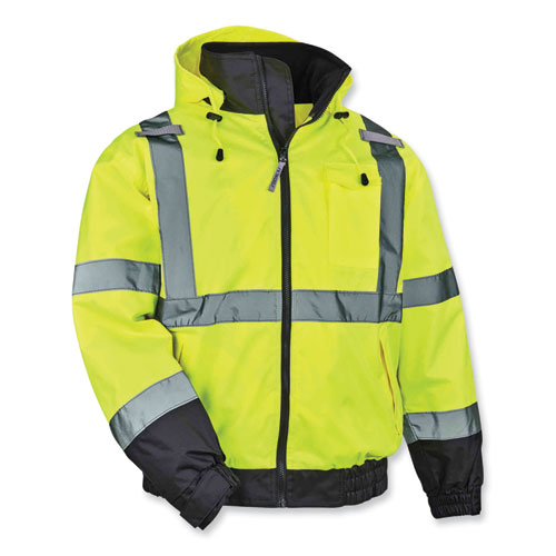 GloWear 8379 Class 3 Hi-Vis Fleece Lined Bomber Jacket, Lime, 2X-Large