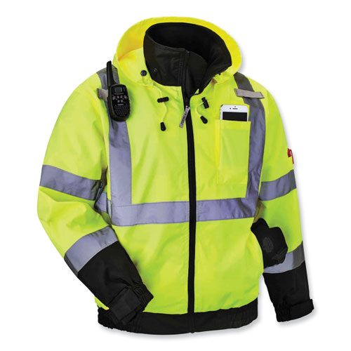 GloWear 8379 Class 3 Hi-Vis Fleece Lined Bomber Jacket, Lime, 2X-Large