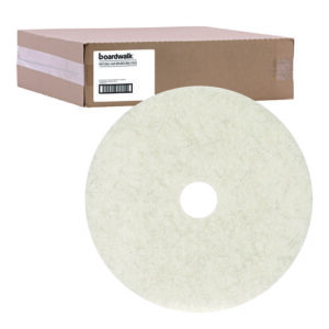 Natural Burnishing Floor Pads, 27" Diameter, White, 5/Carton