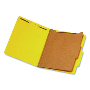 Reinforced Pressboard Classification Folders, 1.75" Expansion, 1 Divider, 4 Fasteners, Letter Size, Yellow Exterior, 10/Box