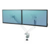 Platinum Series Dual Monitor Arm, For 27" Monitors, 360 deg Rotation, 45 deg Tilt, 180 deg Pan, White, Supports 20 lb
