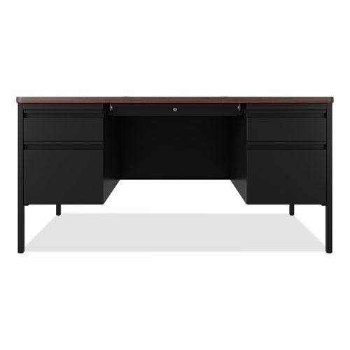 Teachers Pedestal Desks, Left and Right-Hand Pedestals: Box/File Drawer Format, 60" x 30" x 29.5", Walnut/Black