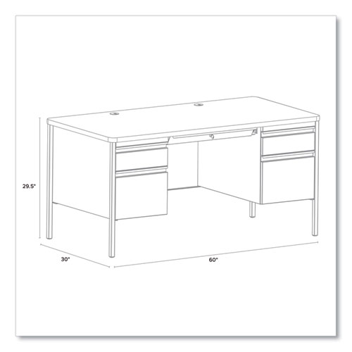 Teachers Pedestal Desks, Left and Right-Hand Pedestals: Box/File Drawer Format, 60" x 30" x 29.5", Walnut/Black