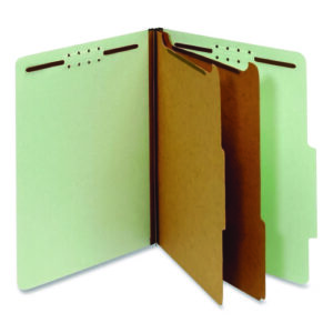 Reinforced Pressboard Classification Folders, 2.5" Expansion, 2 Dividers, 6 Fasteners, Letter Size, Green Exterior, 10/Box