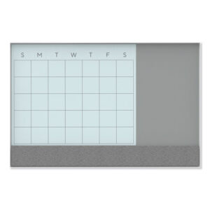 3N1 Magnetic Glass Dry Erase Combo Board, Monthly Planning, 24 x 18 (Actual Size: 23 x 17), Gray/White Surface, White Frame
