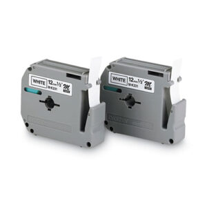 M Series Tape Cartridges for P-Touch Labelers, 0.47" x 26.2 ft, Black on White, 2/Pack