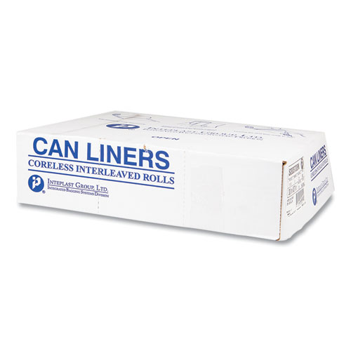 High-Density Commercial Can Liners, 10 gal, 8 mic, 24" x 24", Natural, Interleaved Roll, 50 Bags/Roll, 20 Rolls/Carton