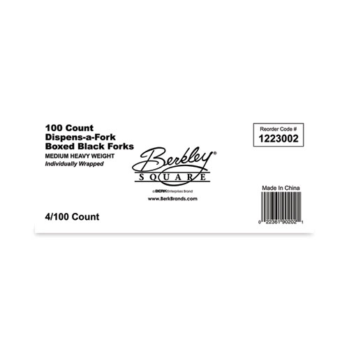 Dispens-a-Fork, Individually Wrapped, Mediumweight Fork, Plastic, Black, 100/Box