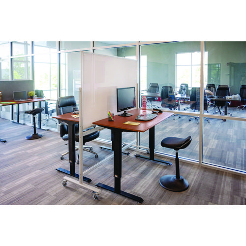 Mobile Magnetic Glass Dry Erase Board, 48" x 36", White Surface, Silver Aluminum Frame