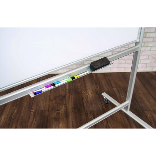 Mobile Magnetic Glass Dry Erase Board, 48" x 36", White Surface, Silver Aluminum Frame