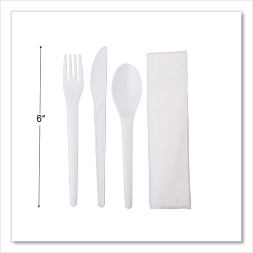 Plantware Compostable Cutlery Kit, Fork/Knife/Napkin/Spoon, Pearl White, 250 Kits/Carton