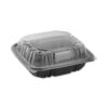 EarthChoice Vented Dual Color Microwavable Hinged Lid Container, 28 oz, 7.5 x 7.5 x 3, Black/Clear, Plastic, 150/Carton