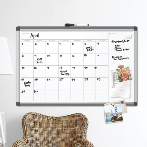 PINIT Magnetic Dry Erase Calendar, Monthly Planning/Scheduling, 36 x 24 (Actual Size: 35 x 23), White Surface, Aluminum Frame