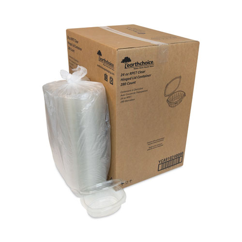 EarthChoice Recycled PET Hinged Container, 24 oz, 7.38 x 5.88 x 2.38, Clear, Plastic, 280/Carton