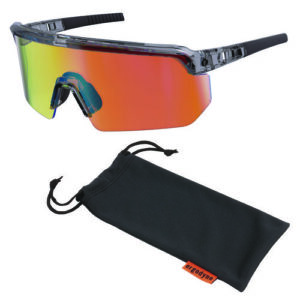 Skullerz AEGIR Anti-Scratch/Anti-Fog Safety Glasses, Clear Smoke Nylon Impact Frame, Orange Mirror Polycarbonate Lens