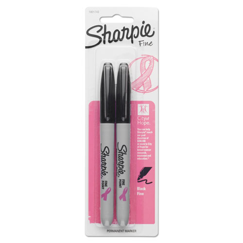 Fine Tip Permanent Marker, Breast Cancer Awareness, Fine Bullet Tip, Black, 2/Pack