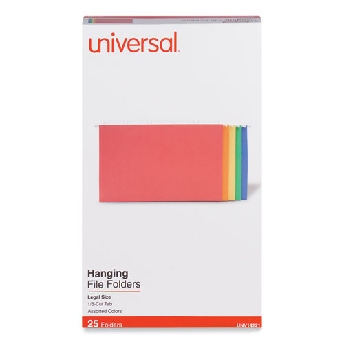 Deluxe Bright Color Hanging File Folders, Legal Size, 1/5-Cut Tabs, Assorted Colors, 25/Box