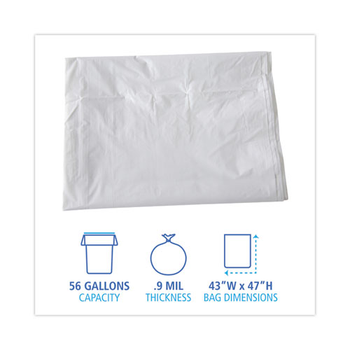 Linear Low Density Industrial Can Liners, 56 gal, 0.9 mil, 43" x 47", White, Flat Pack, 100/Carton
