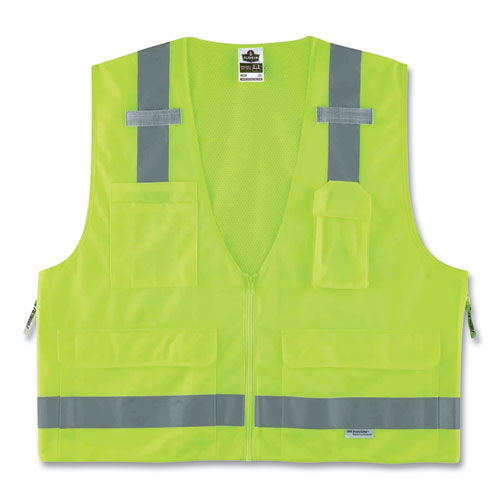 GloWear 8250Z Class 2 Surveyors Zipper Vest, Polyester, 2X-Large/3X-Large, Lime
