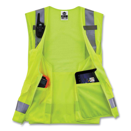 GloWear 8250Z Class 2 Surveyors Zipper Vest, Polyester, 2X-Large/3X-Large, Lime