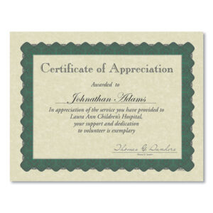 Metallic Border Certificates, 11 x 8.5, Ivory/Green with Green Border, 100/Pack