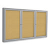 3 Door Enclosed Natural Cork Bulletin Board with Satin Frame, 72" x 48", Tan Surface, Satin Aluminum Frame
