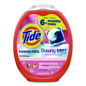 Power PODS Plus Downy Laundry Detergent, April Fresh Scent, 98 oz Tub, 63 Pods/Tub