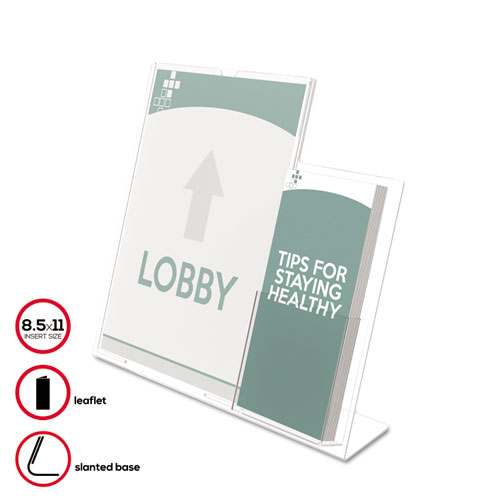 Superior Image Slanted Sign Holder with Side Pocket, 13.5w x 4.25d x 10.88h, Clear - Image 2