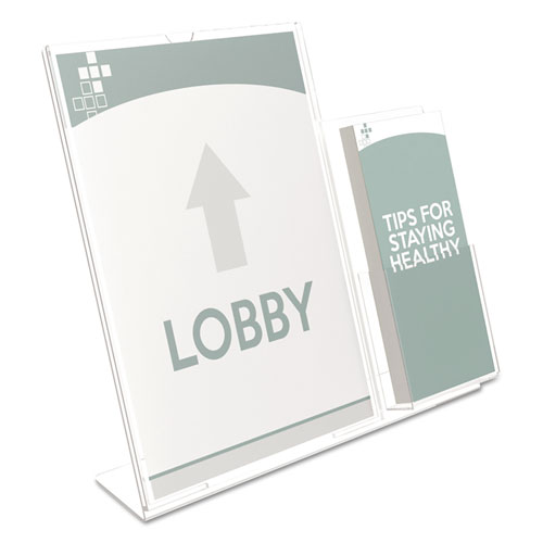 Superior Image Slanted Sign Holder with Side Pocket, 13.5w x 4.25d x 10.88h, Clear - Image 3