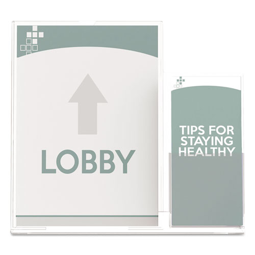 Superior Image Slanted Sign Holder with Side Pocket, 13.5w x 4.25d x 10.88h, Clear - Image 4