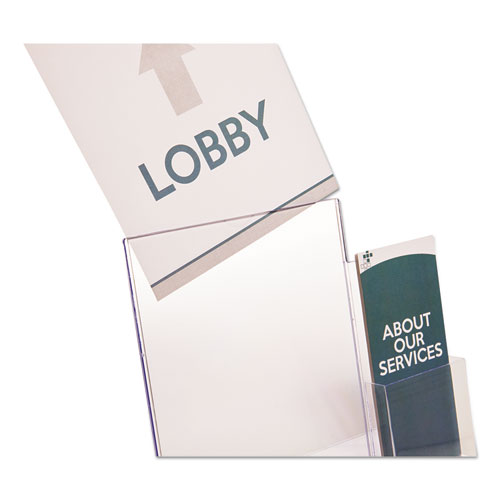 Superior Image Slanted Sign Holder with Side Pocket, 13.5w x 4.25d x 10.88h, Clear - Image 9
