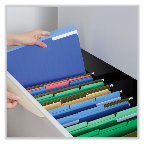 Deluxe Colored Top Tab File Folders, 1/3-Cut Tabs: Assorted, Letter Size, Blue/Light Blue, 100/Box