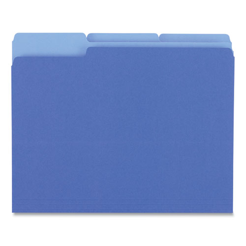 Deluxe Colored Top Tab File Folders, 1/3-Cut Tabs: Assorted, Letter Size, Blue/Light Blue, 100/Box