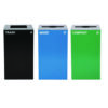 29 Gallon Trash/Recycling Cans, Steel, Blue Mixed Recycling and Green Compost Cans w/Mixed Lids, Black Trash Can w/Square Lid