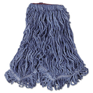 Super Stitch Blend Mop Head, Cotton/Synthetic, Large, 1" Red Headband, Blue, 6/Carton
