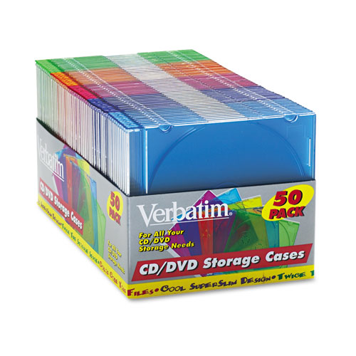 CD/DVD Slim Case, Assorted Colors, 50/Pack